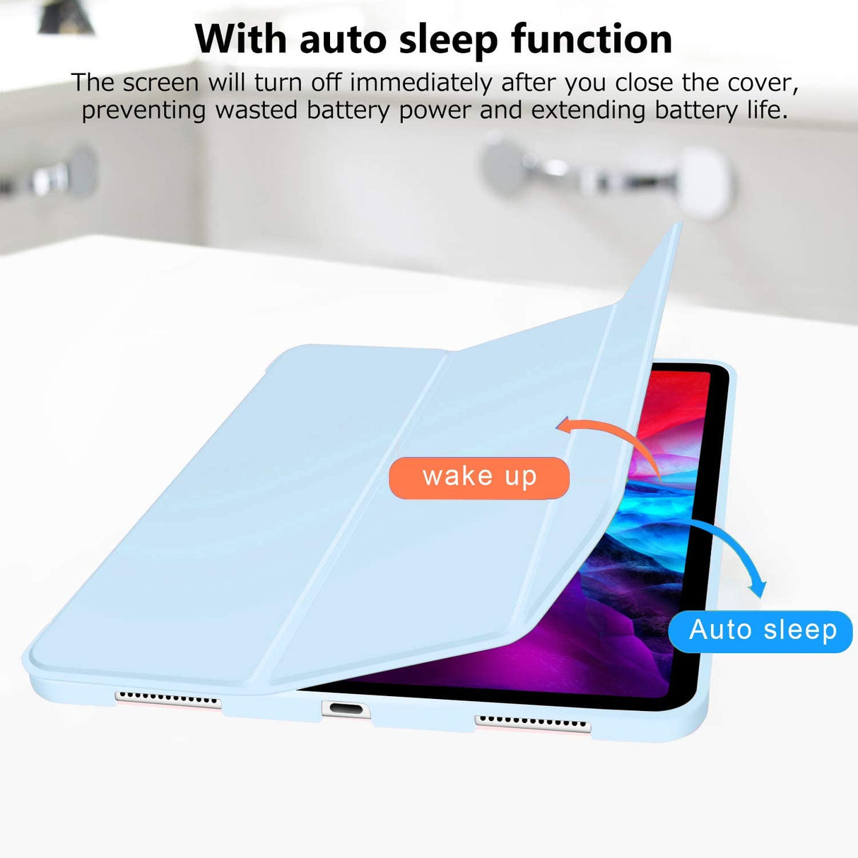 Ice Blue Soft TPU Smart Case for iPad Pro 11 Inch 2020 with Auto Sleep/Wake, Stand, and Pencil Holder