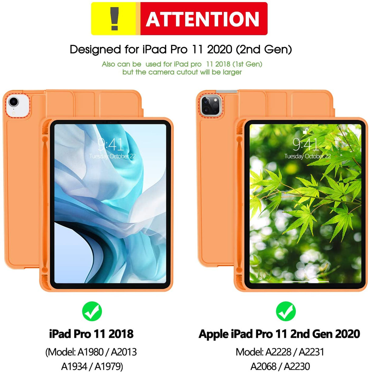 Premium Orange TPU Case for iPad Pro 11 Inch 2020 with Auto Sleep/Wake and Pencil Holder