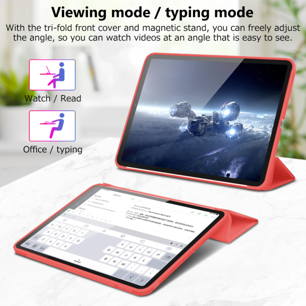 Premium Red Soft TPU Case for iPad Pro 11 Inch 2020 with Auto Sleep/Wake Feature, Stand, and Pencil Holder