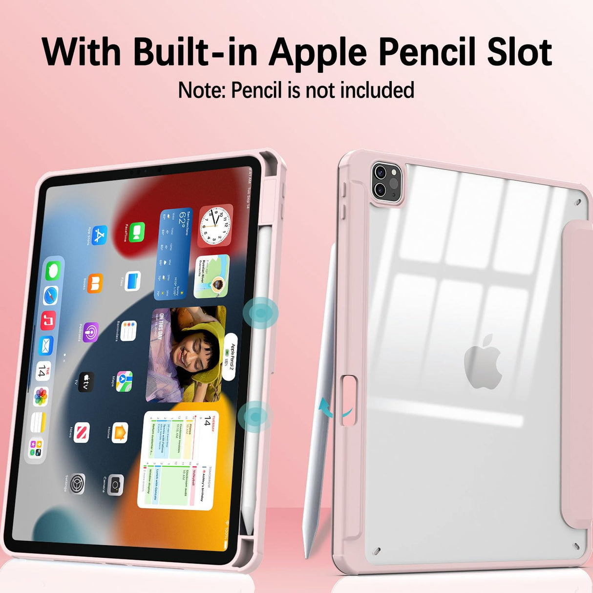 Pink Soft TPU Smart Case for iPad Pro 11 Inch (2018-2022) with Auto Sleep/Wake, Stand, Clear Cover & Pencil Holder