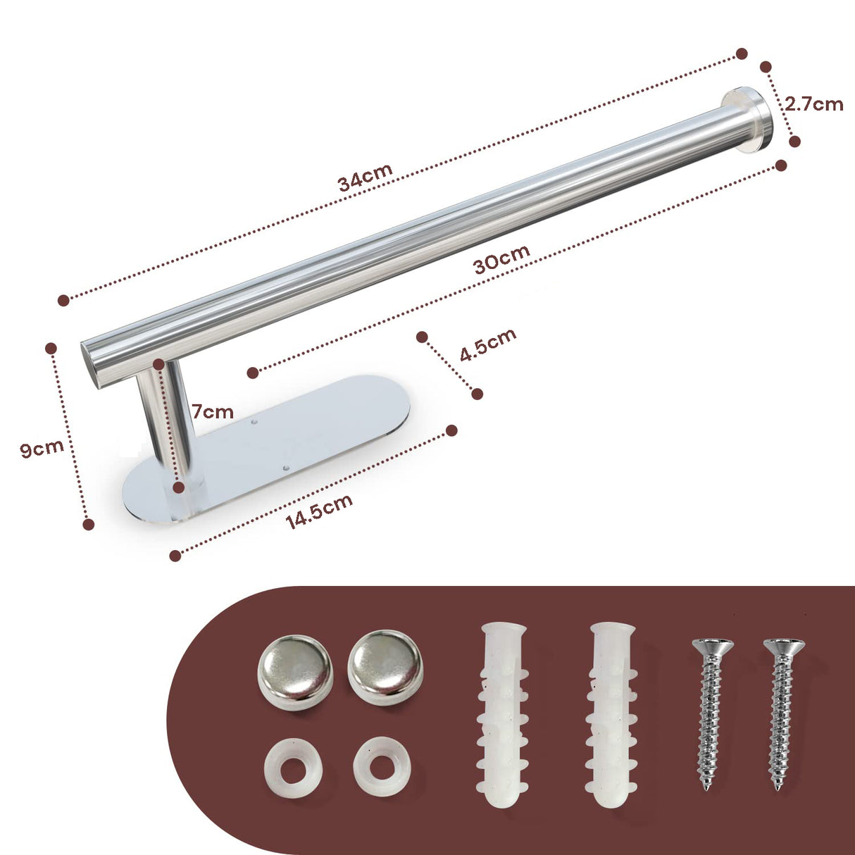 Kitchen Paper Holder Under Cabinet Wall Mount Adhesive Paper Towel Holder Silver