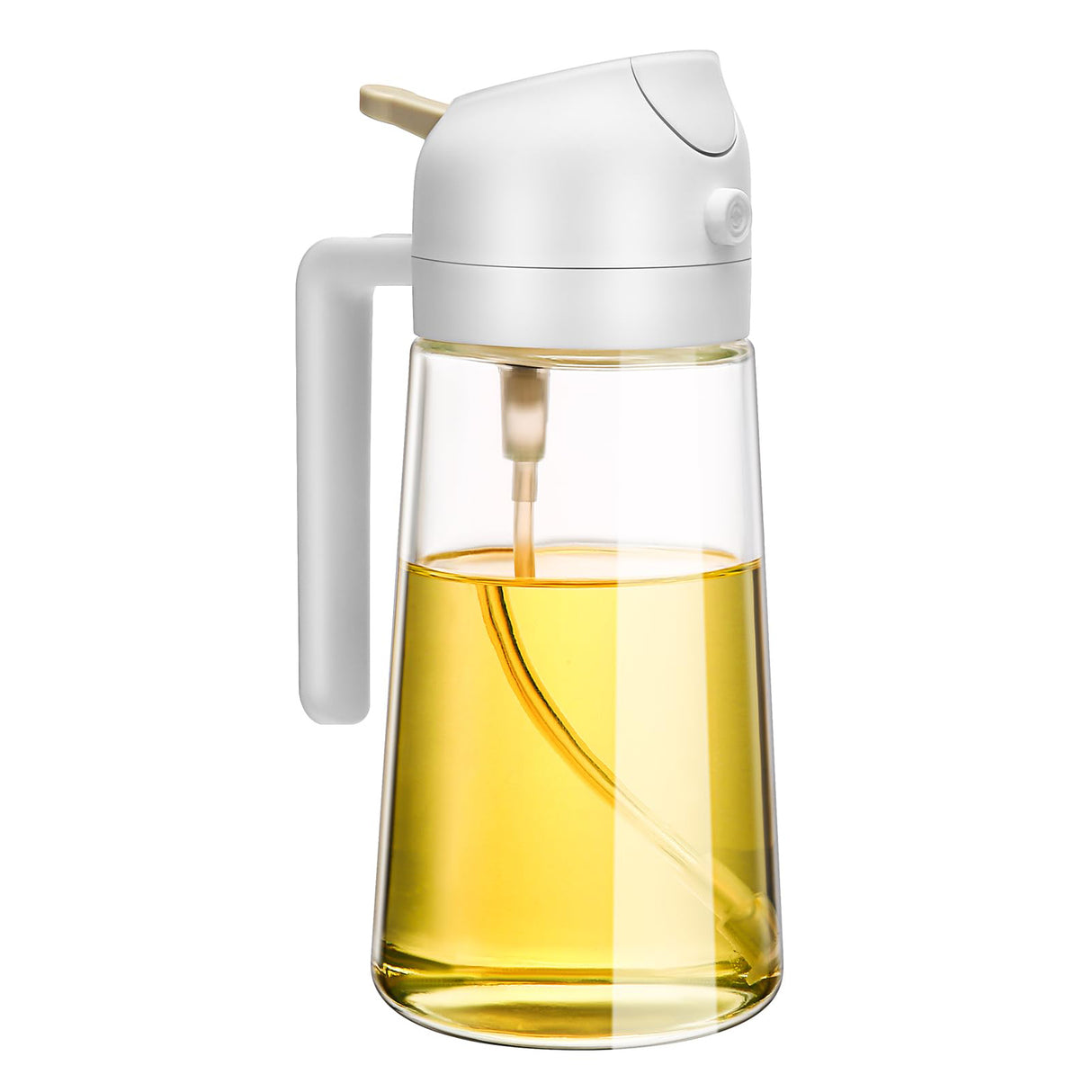 600ml Dual-Function Glass Oil Sprayer Dispenser for Cooking, Baking, and BBQ - White