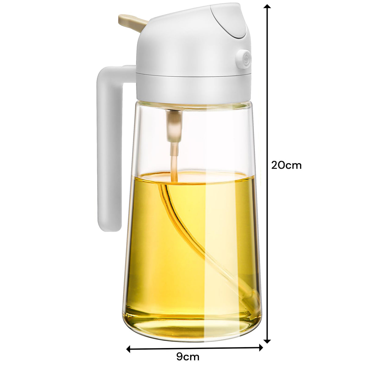 600ml Dual-Function Glass Oil Sprayer Dispenser for Cooking, Baking, and BBQ - White