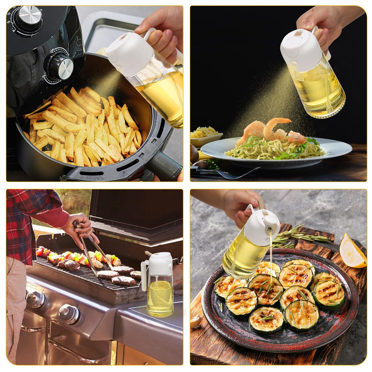 600ml Dual-Function Glass Oil Sprayer Dispenser for Cooking, Baking, and BBQ - White