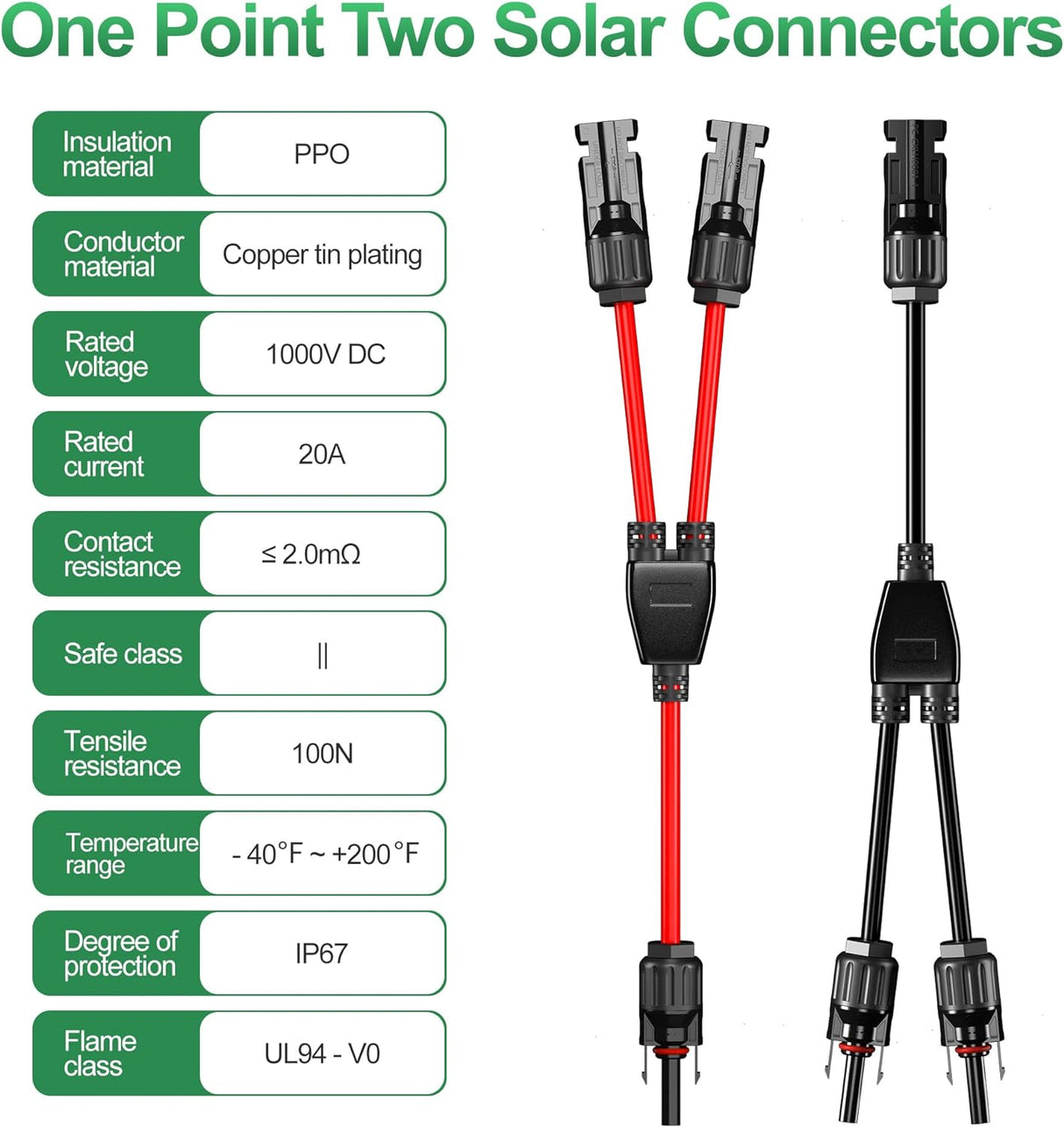 High-Performance Solar Y Branch Parallel Connector Cables - 1 Pair for Enhanced Panel Connectivity