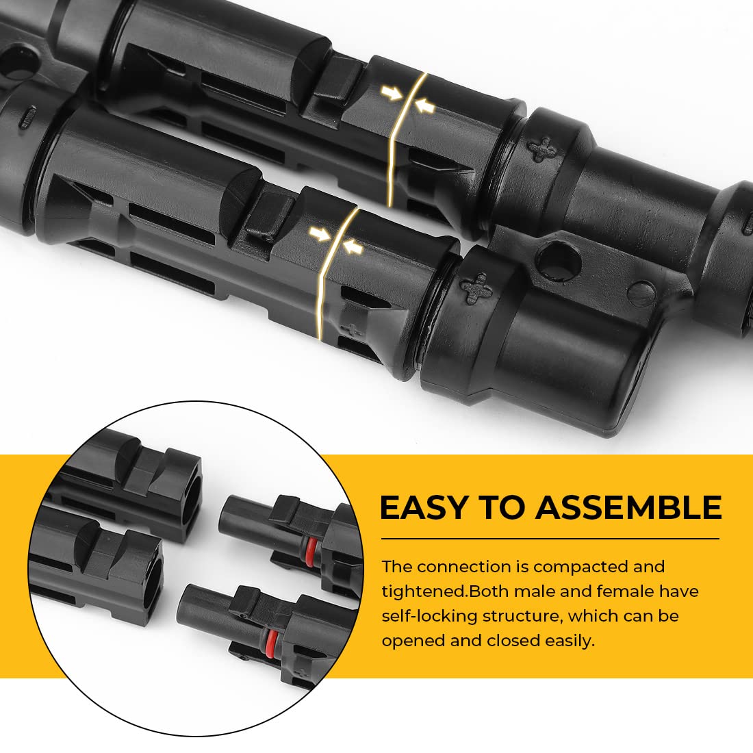 Dual Waterproof Solar PV Branch Connectors - Male & Female T-Type Connectors for Solar Panel Paralleling