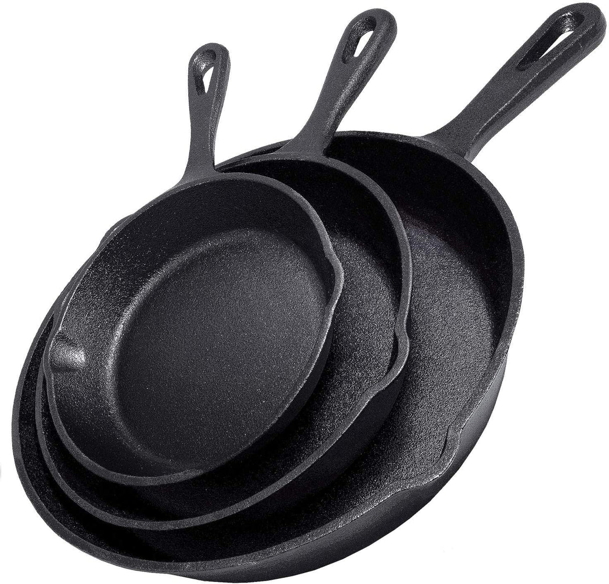 Cast Iron Skillet Cookware 3-Piece Set Chef Quality Pre-Seasoned Pan 10 8 6 Pans