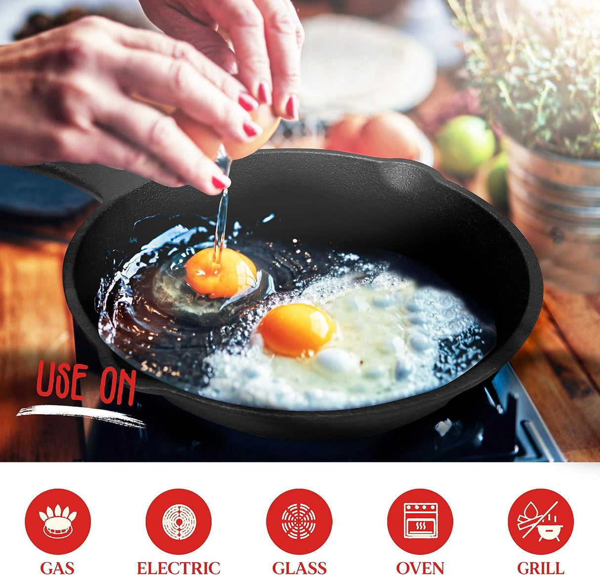 Cast Iron Skillet Cookware 3-Piece Set Chef Quality Pre-Seasoned Pan 10 8 6 Pans