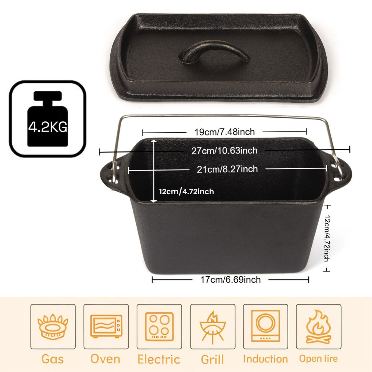 Cast Iron Bread Pan with Lid Non-Stick, Durable Loaf Pan for Perfect Baking