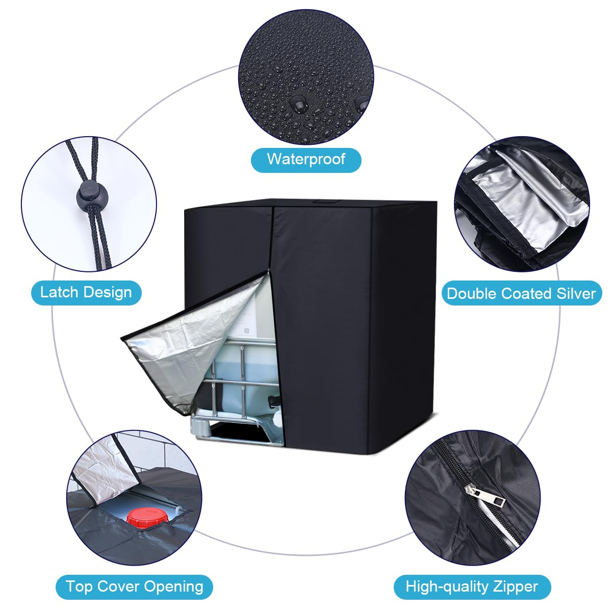 275 Gallon IBC Tote Cover - Waterproof Sunshade with Nano Material for Algae Prevention and Weather Resistance