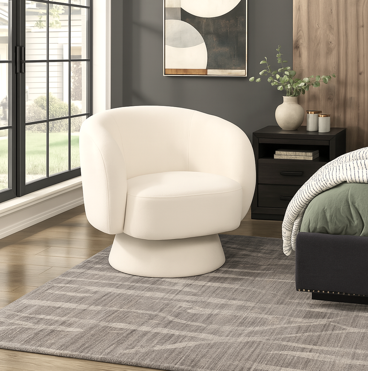 Interior Ave - Celine Swivel Armchair ??Chenille Pearl White
