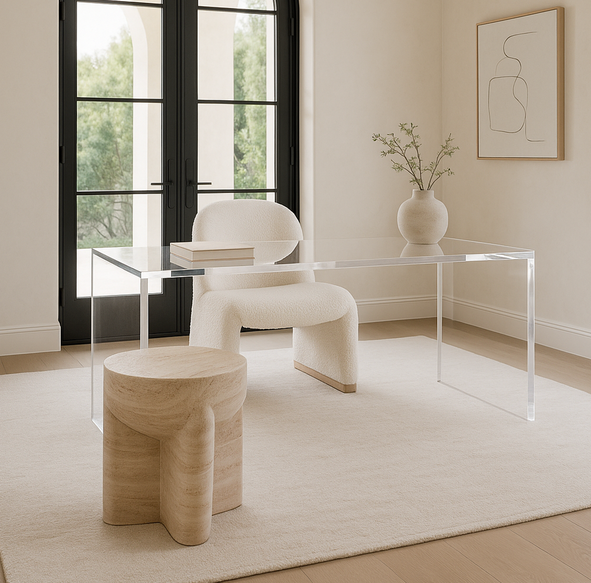 Interior Ave - Haven Curved Boucle Armchair ??Sculptural White