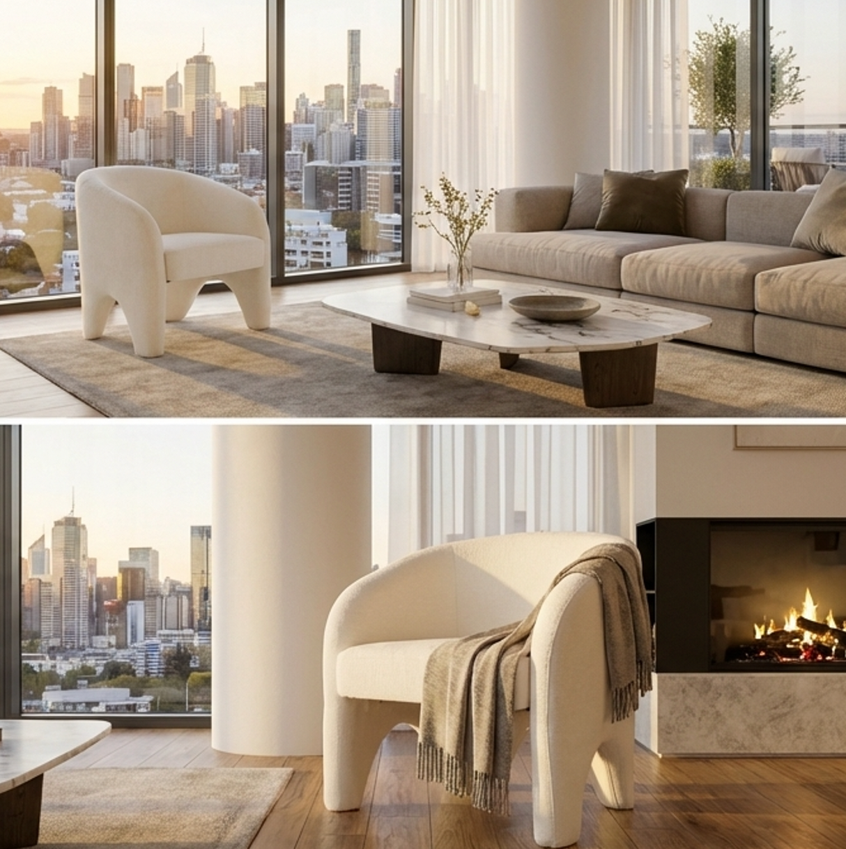 Interior Ave - Nova Sculptural Accent Chair ??White Chenille