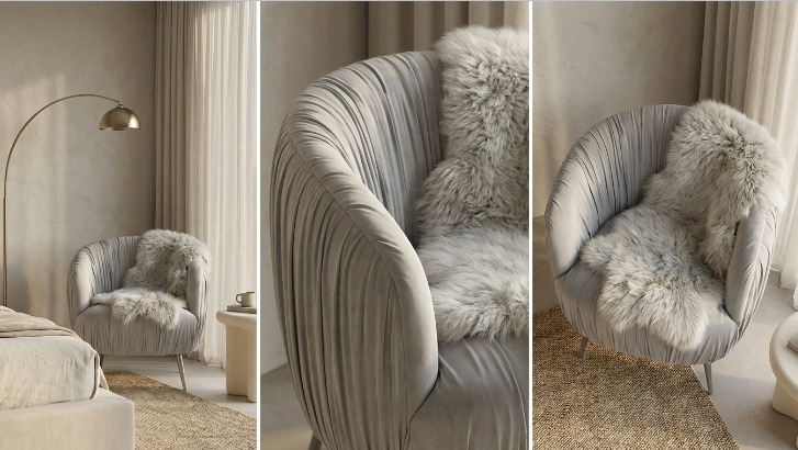 Interior Ave - Vespa Pleated Velvet Accent Chair ??Pearl Grey