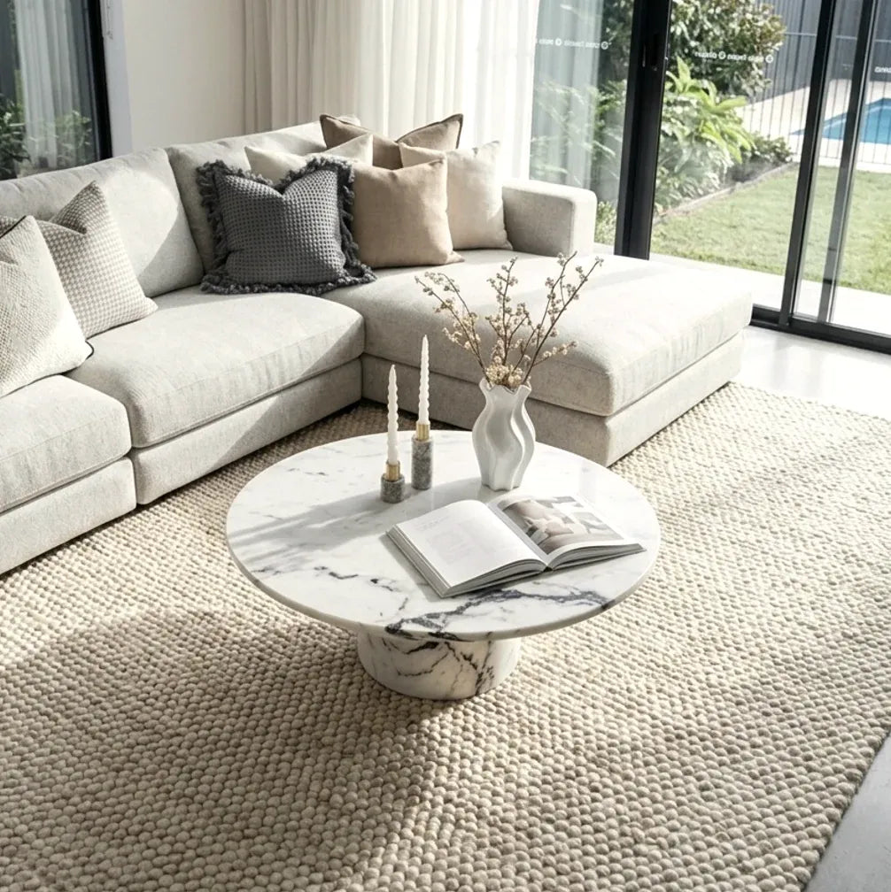 Interior Ave - Nobu Round Sculptural Stone Coffee Table - Panda Marble Finish
