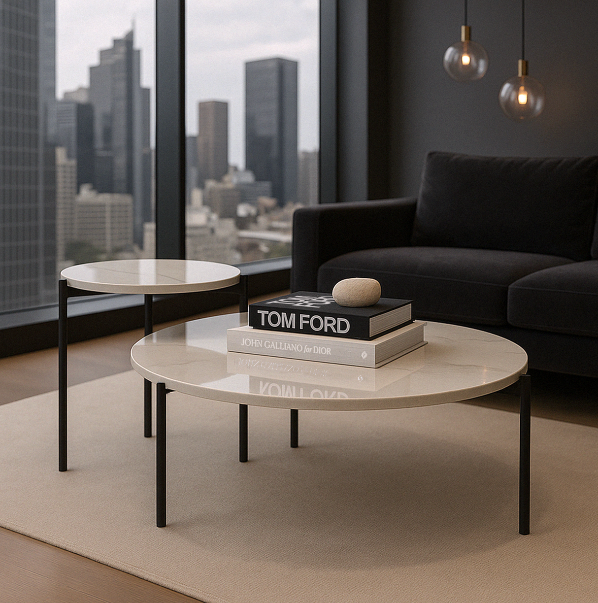 Interior Ave - Bianco Nested Coffee Table Set - White Marble Stone