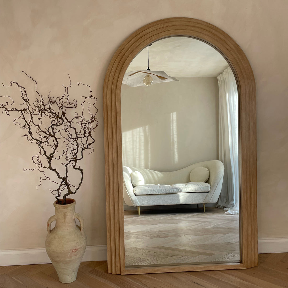 Interior Ave - Sierra Arched Step Mirror ??Signature Sculptural Oak Wood Statement Piece