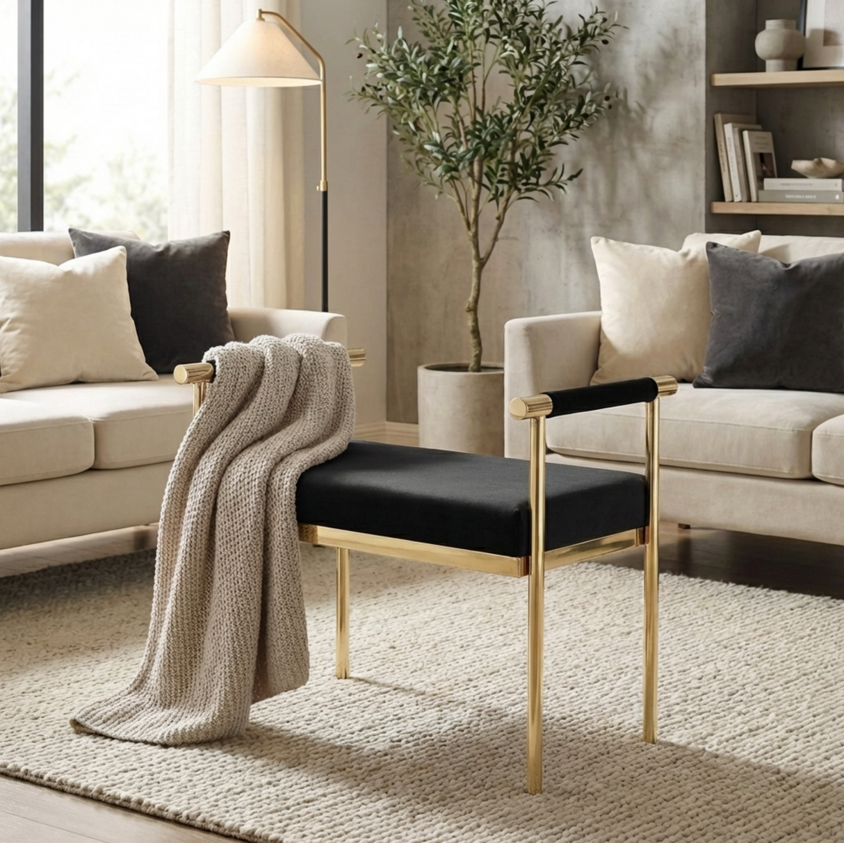 Interior Ave - Cuba Velvet Vanity Stool - Black