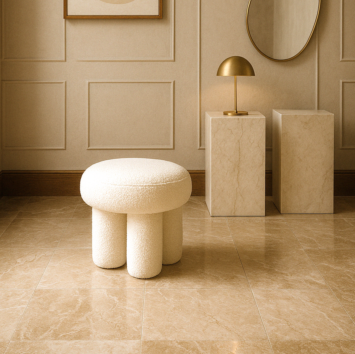 Interior Ave - Bentley Boucle Ottoman – White