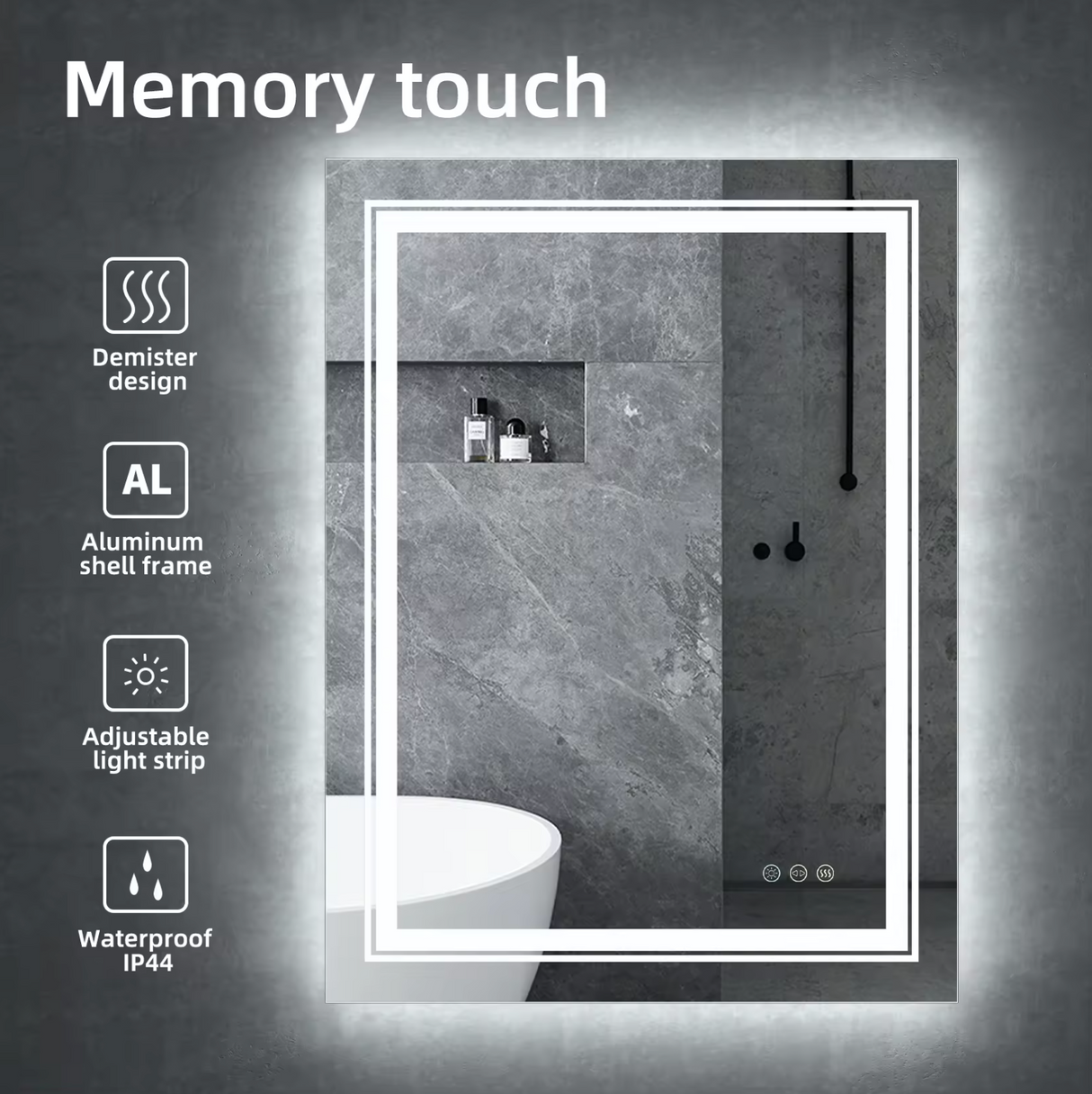 Interior Ave - 70 x 90cm Rectangle Frameless LED Bathroom Mirror