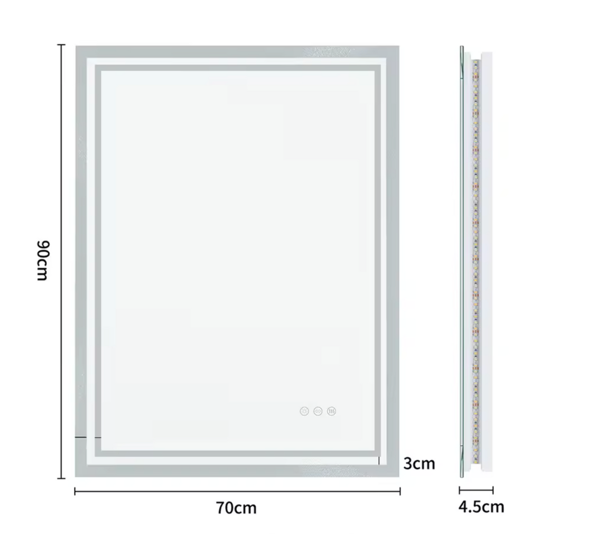 Interior Ave - 70 x 90cm Rectangle Frameless LED Bathroom Mirror