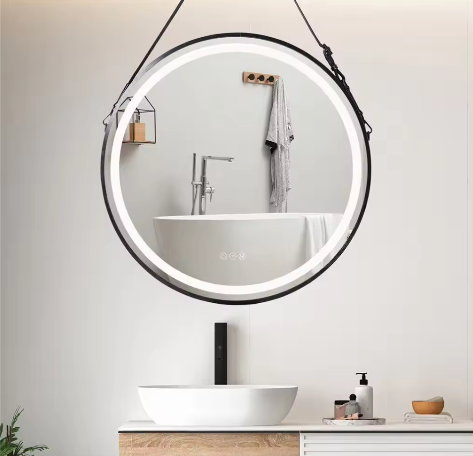 Interior Ave - 80cm Round Black Hanging LED Bathroom Mirror