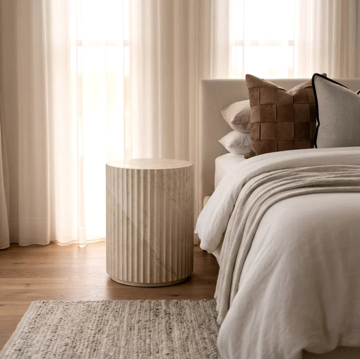 Interior Ave - Vera Fluted Stone Side Table - Matte Natural Stone