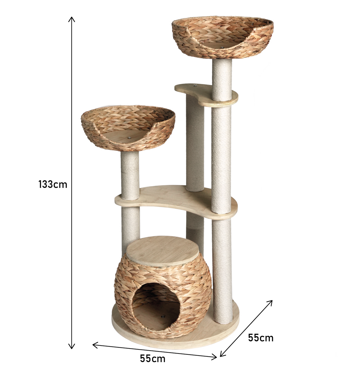 Whisker Wonderland Premium Eco Bamboo Cat Tree Large - Natural Bamboo Structure, Safe & Stable, Multi-Functional Cat Furniture, Climbing & Scratching