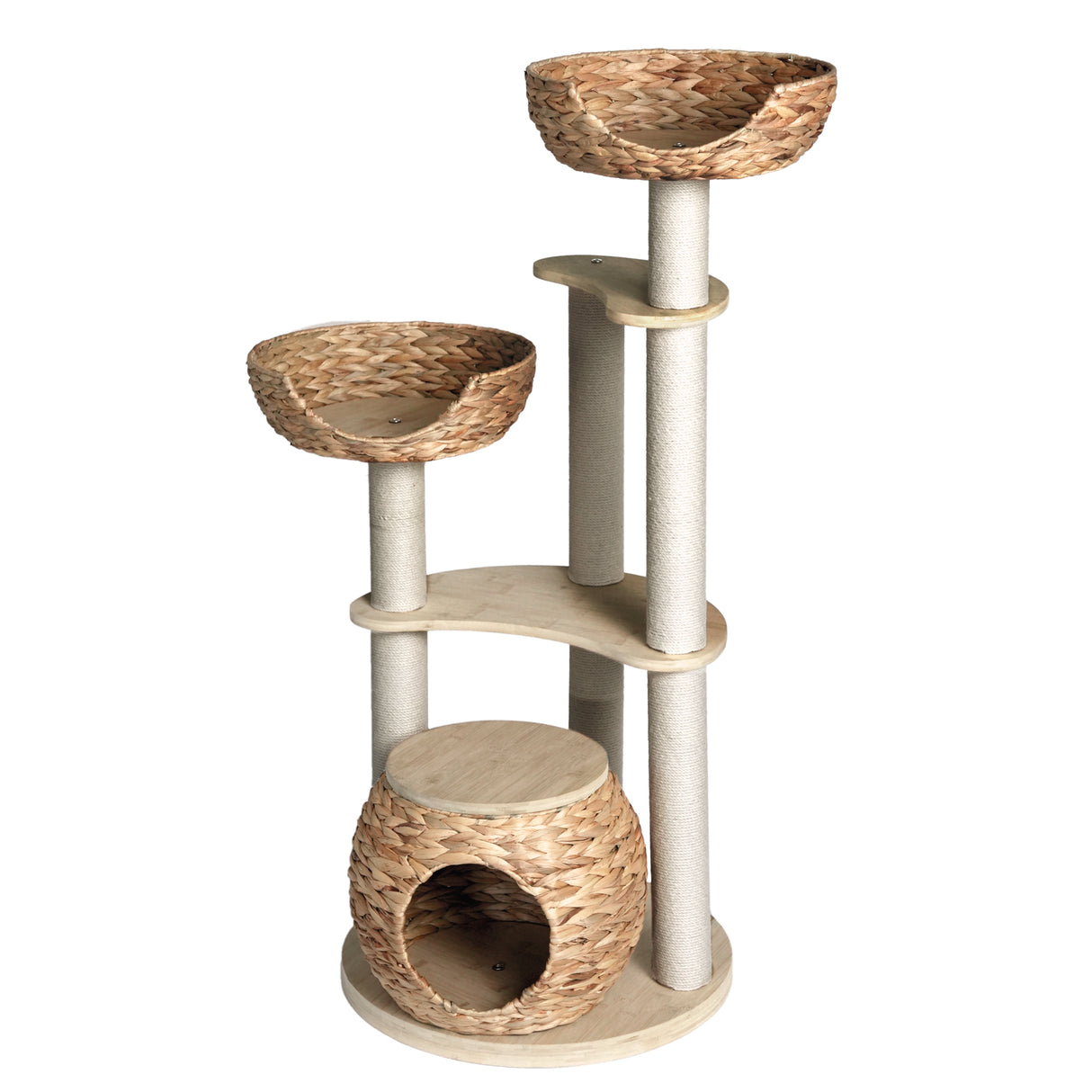 Whisker Wonderland Premium Eco Bamboo Cat Tree Large - Natural Bamboo Structure, Safe & Stable, Multi-Functional Cat Furniture, Climbing & Scratching