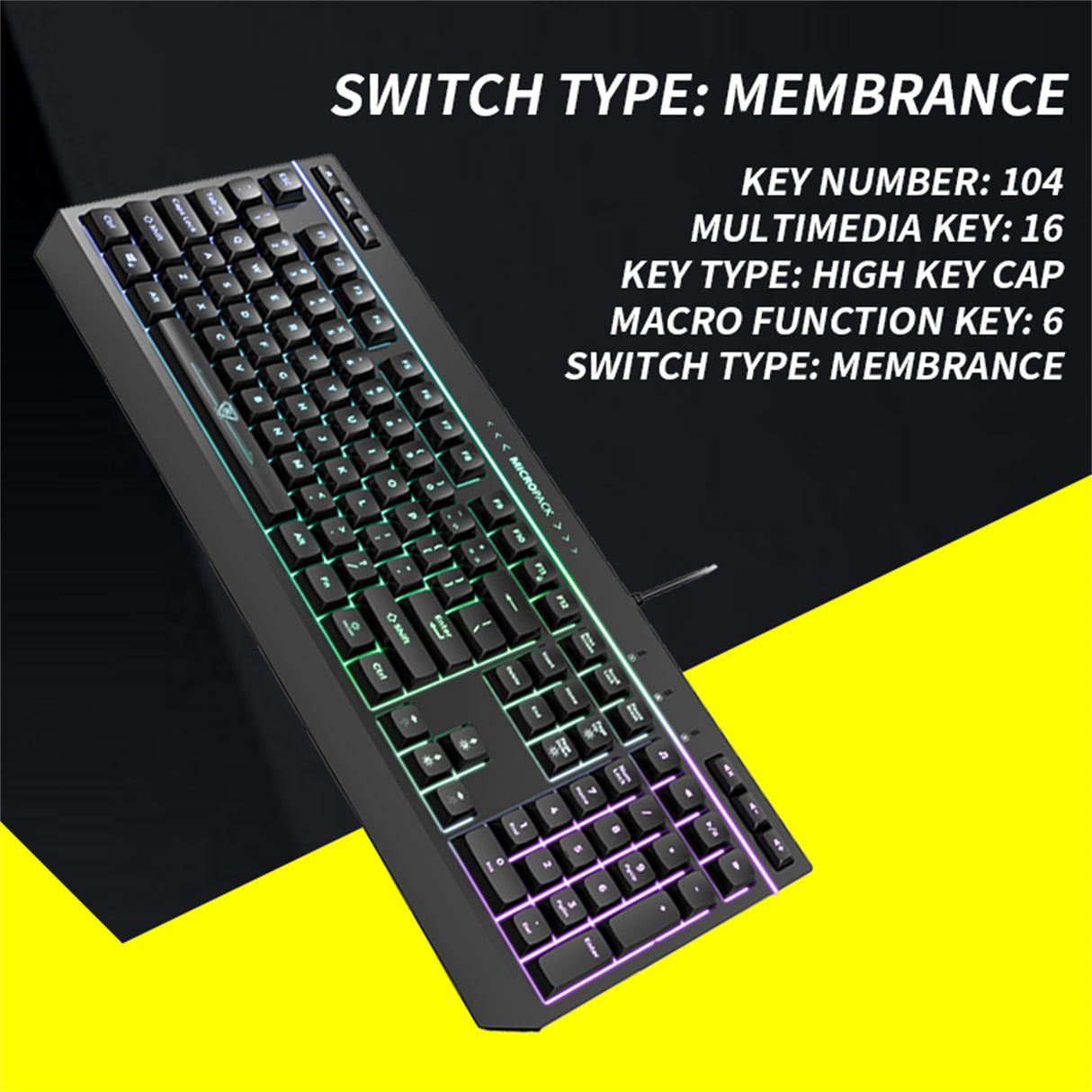 Illuminated RGB Gaming Keyboard with 8 Light Modes and 19 Anti-Ghosting Keys