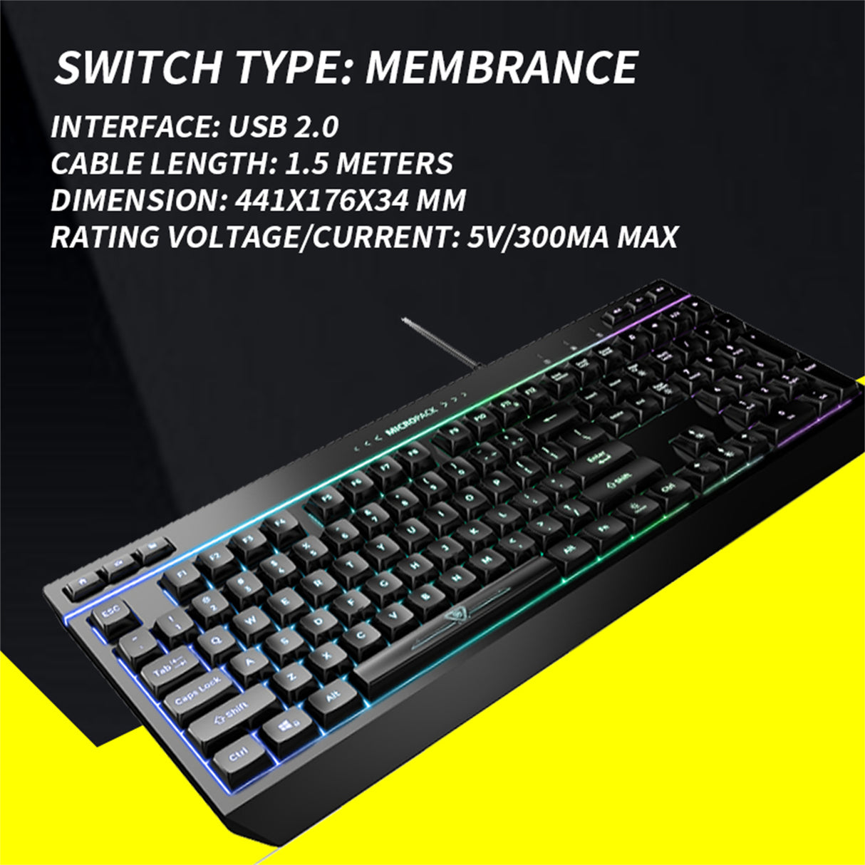 Illuminated RGB Gaming Keyboard with 8 Light Modes and 19 Anti-Ghosting Keys