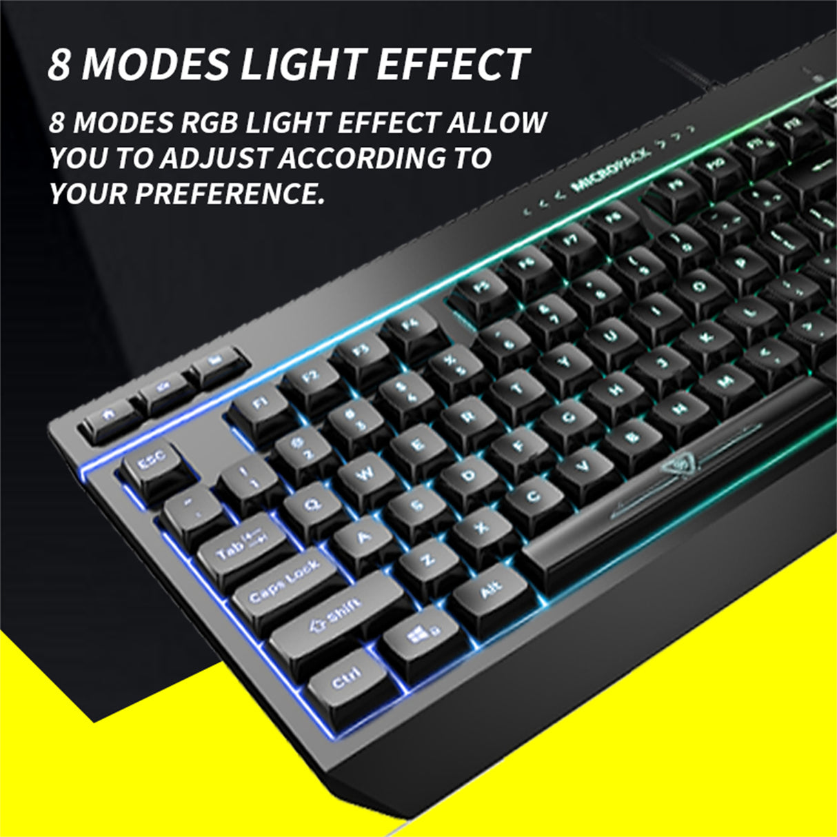 Illuminated RGB Gaming Keyboard with 8 Light Modes and 19 Anti-Ghosting Keys