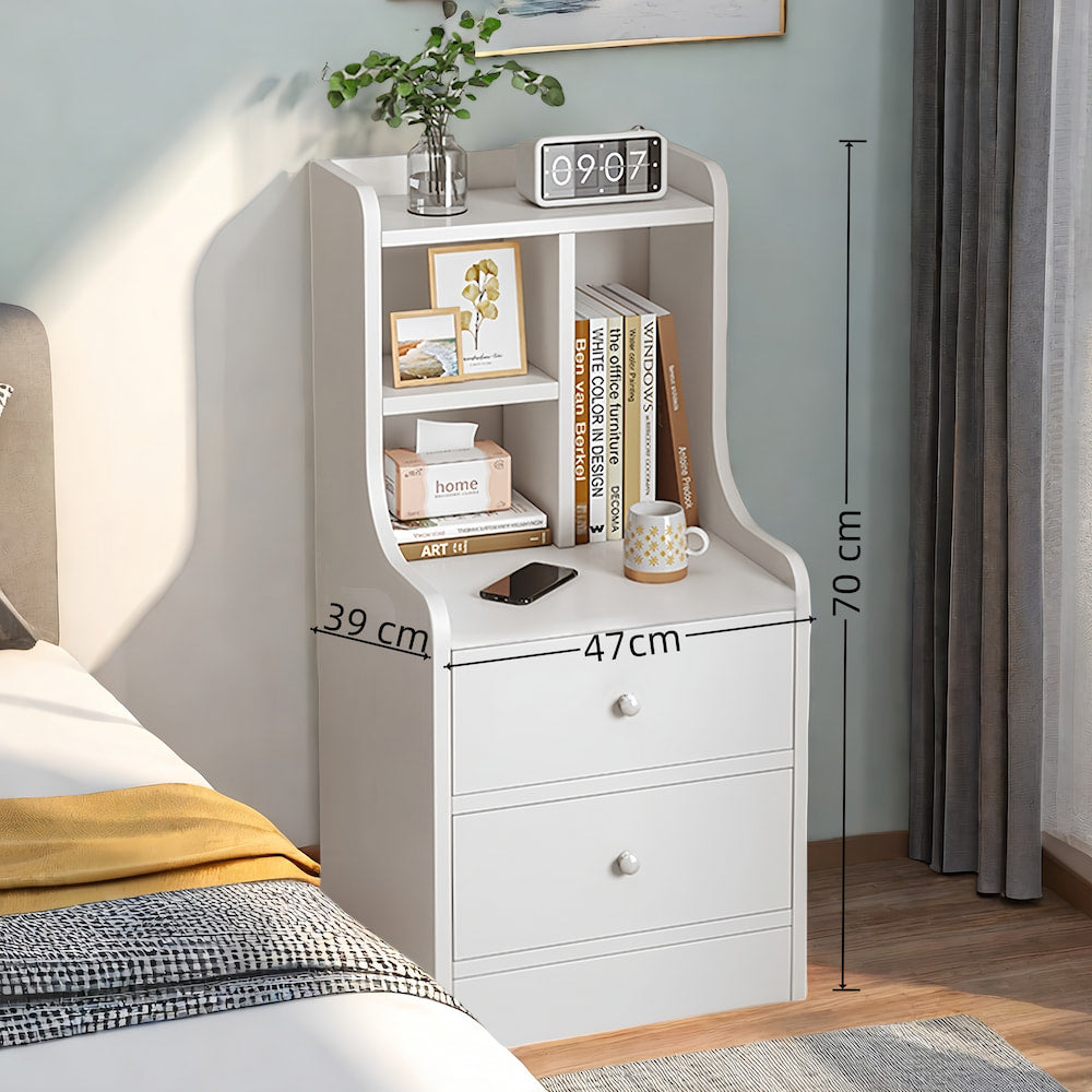 2x Bedside table pair white minimalist wooden drawers bedroom furniture