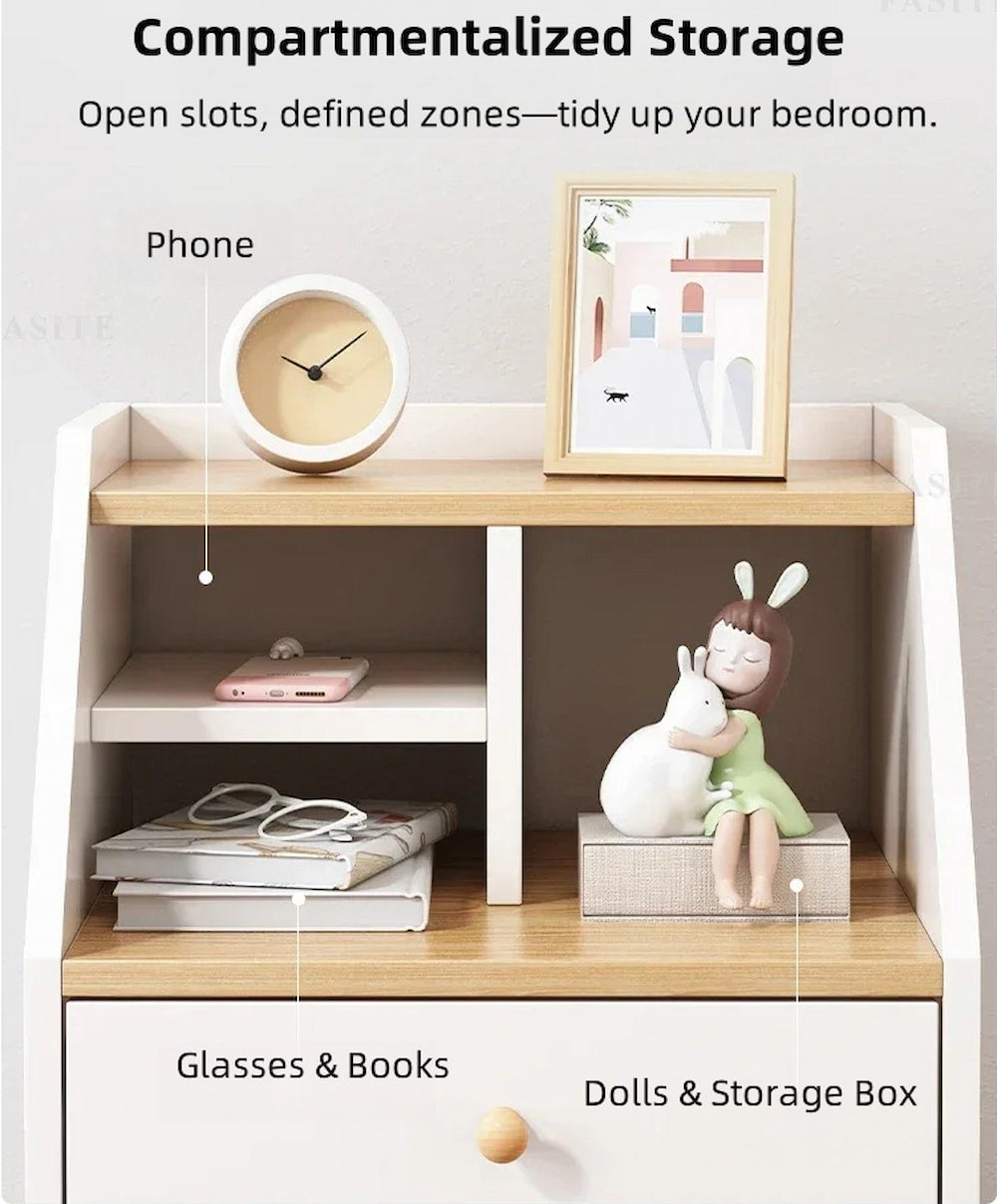 2x Bedside table set modern design wooden legs white drawers furniture