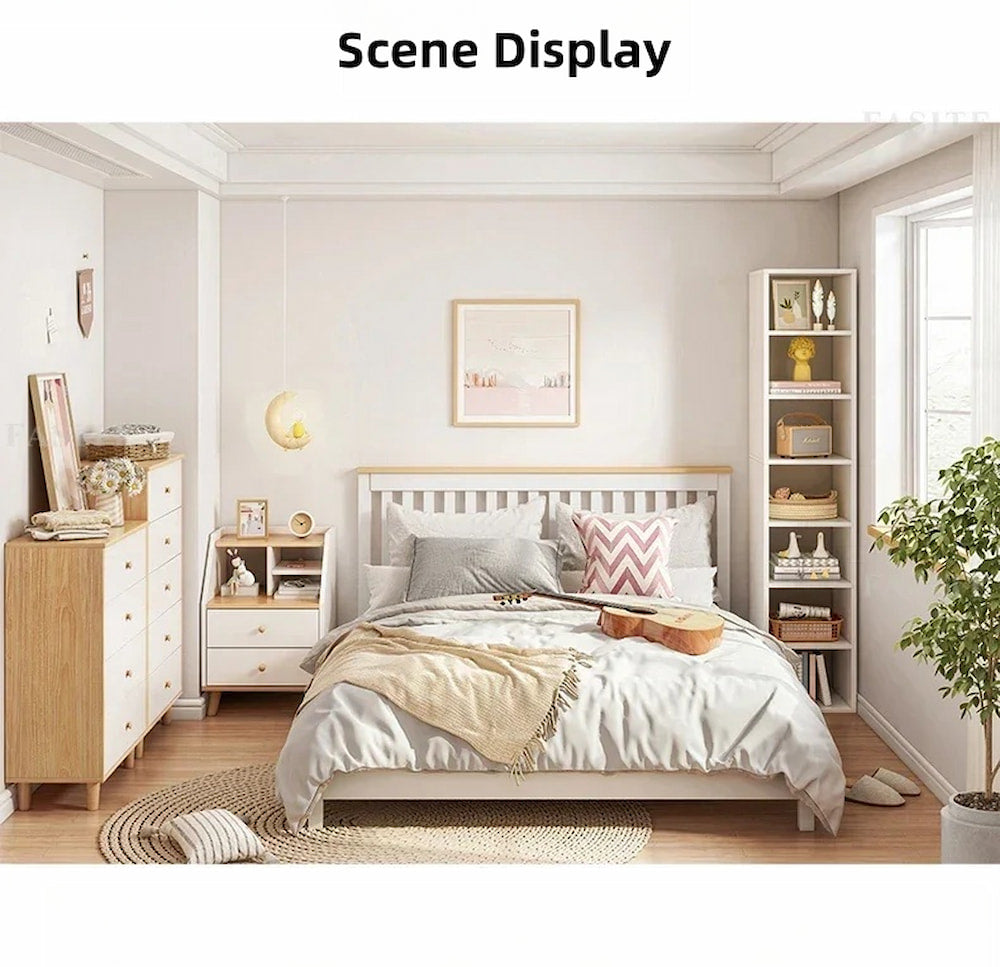 2x Bedside table set modern design wooden legs white drawers furniture