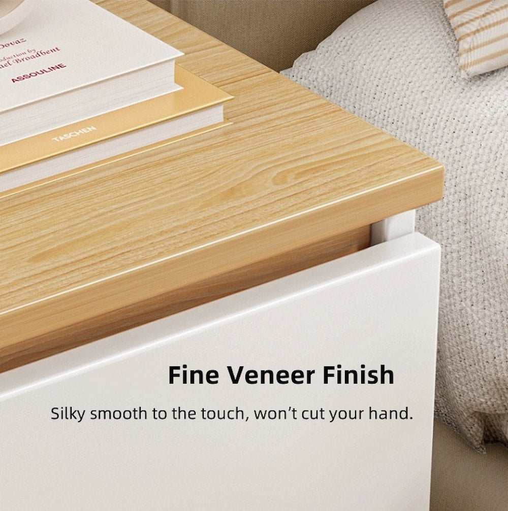 2x Bedside table set with drawer and shelf, minimalist white design, 2 pieces