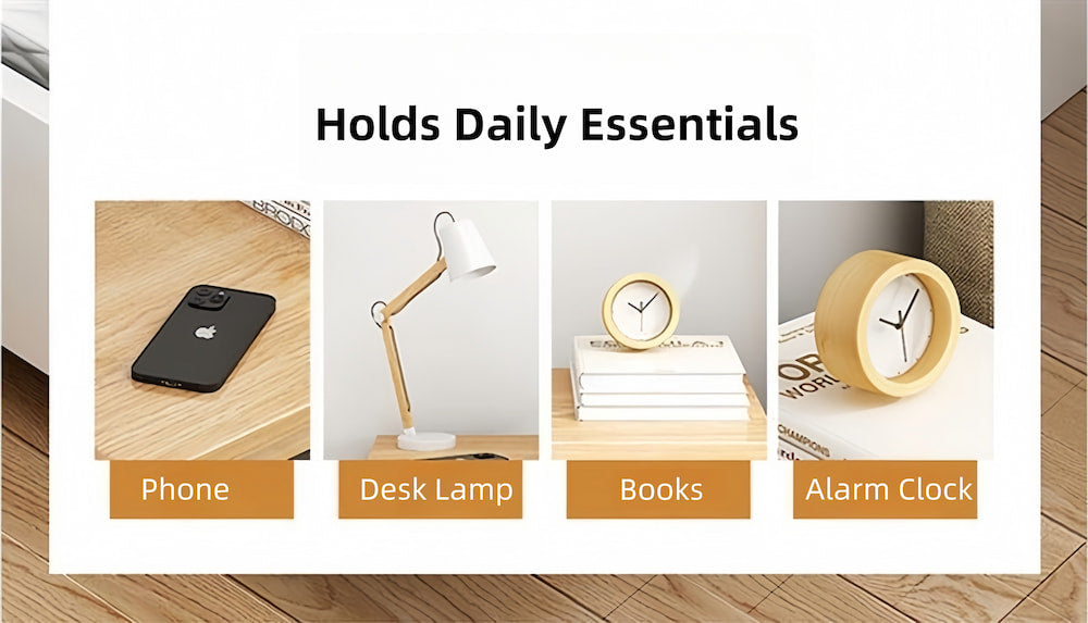 2x Bedside table set with drawers, minimalist design, warm white finish