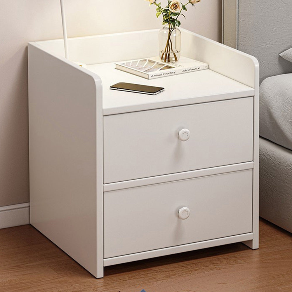 2x Bedside table set with drawers, minimalist design, white finish, modern style