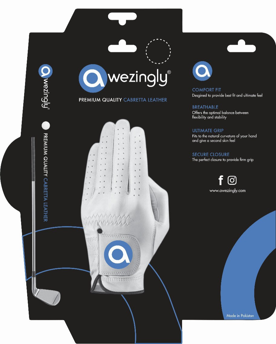 Awezingly Premium Quality Cabretta Leather Golf Glove for Men - White (L)