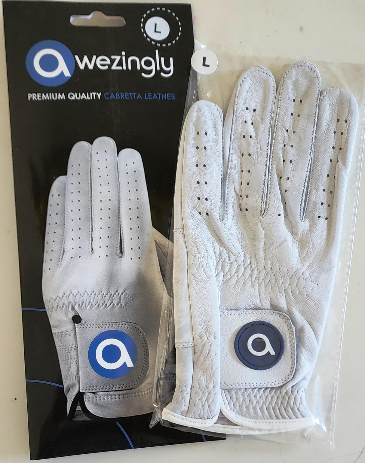Awezingly Premium Quality Cabretta Leather Golf Glove for Men - White (XL)