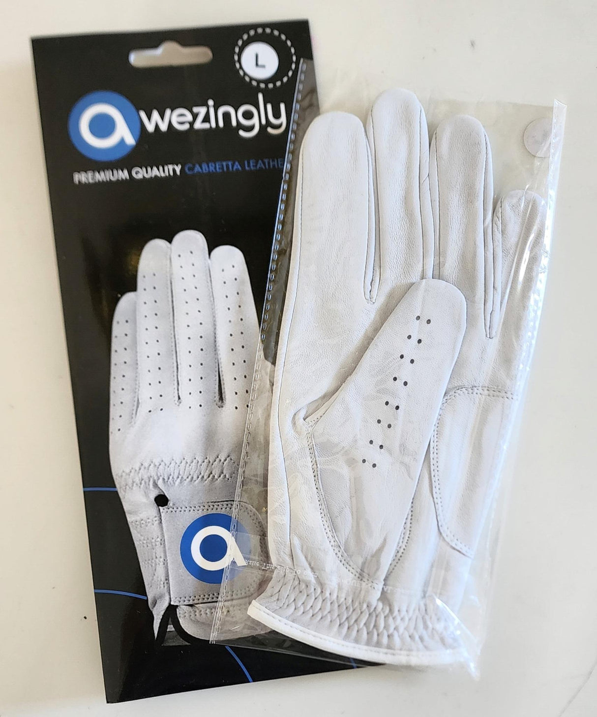 Awezingly Premium Quality Cabretta Leather Golf Glove for Men - White (XL)