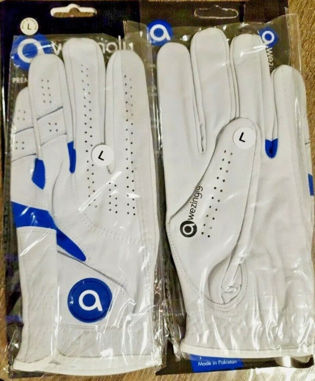 Awezingly Power Touch Cabretta Leather Golf Glove for Men - White (L)