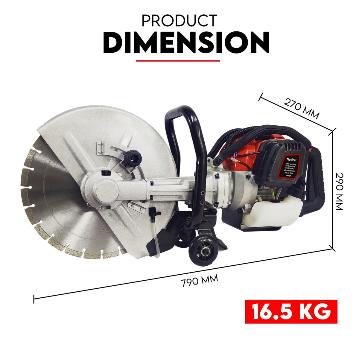 75CC Petrol Demolition Saw Concrete Cut Off Wet Demo Cutter Road Brick 350MM