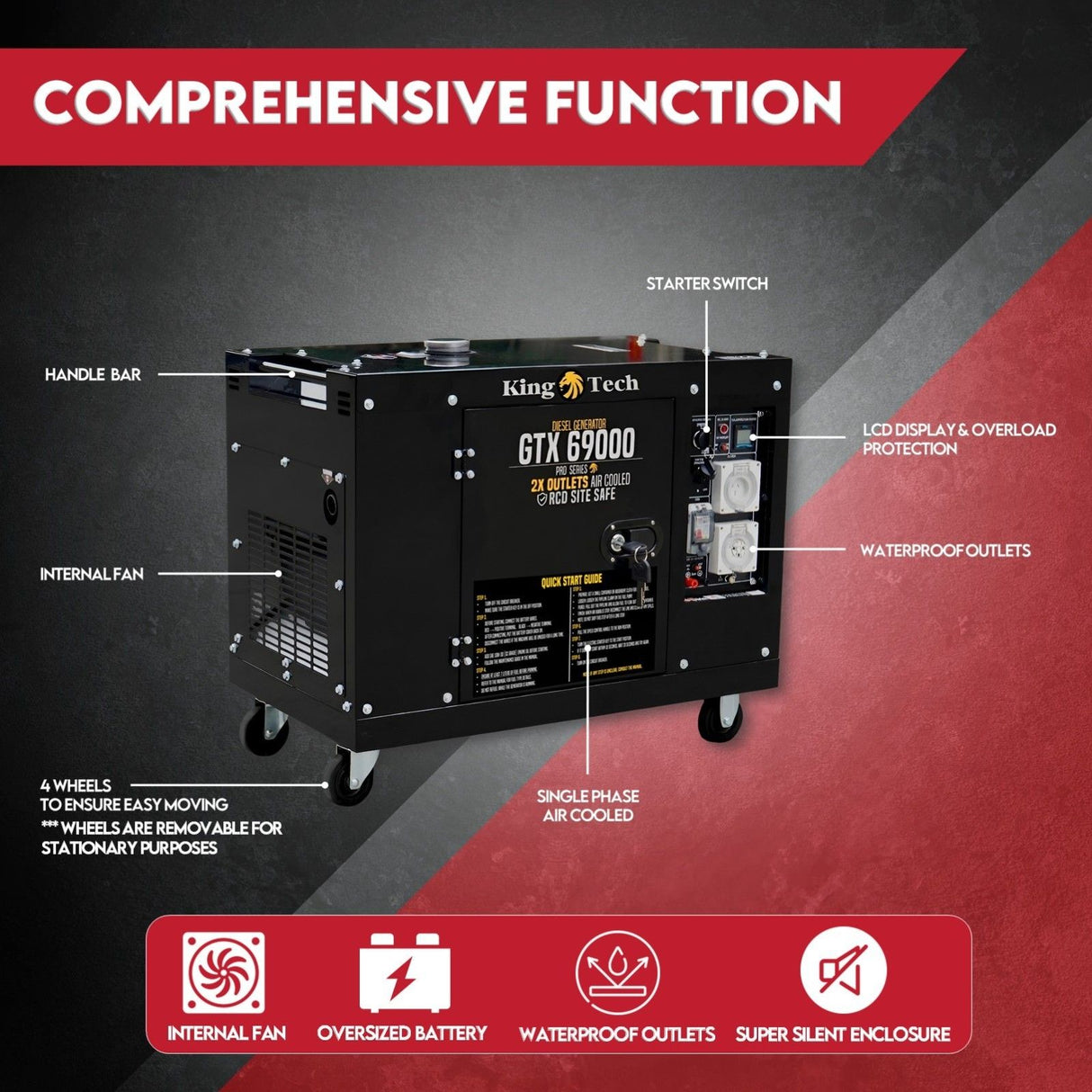 KINGTECH 8.4kW Max 6kW Rated Diesel Generator Single Phase
