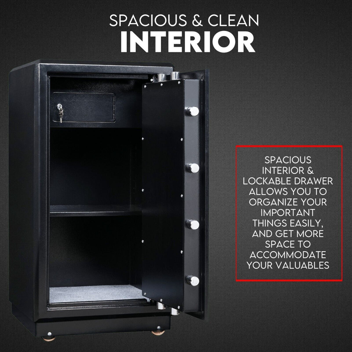 Dual Key Lock Safe Box Fire Proof Safe Heavy Duty Key Lock Security 118L