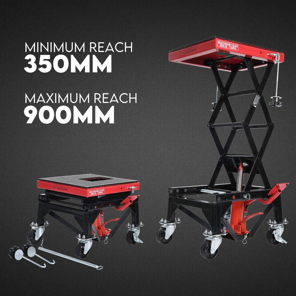 Motorcycle Scissor Lift Stand w/ castors 136KG Motorbike Working Bench Jack