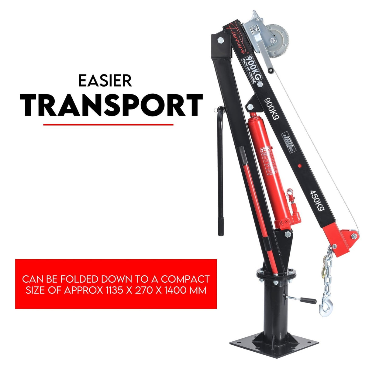 900kg Swivel Hydraulic Crane Hoist Jack UTE Trailer Truck Winch Pick up Lift