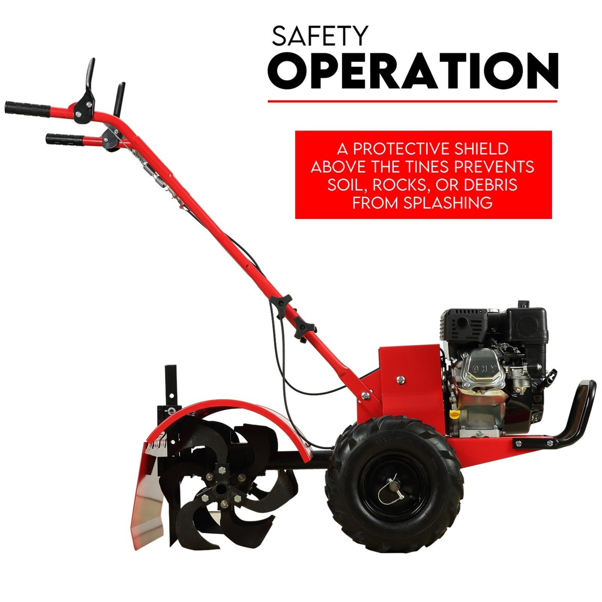 7HP Tiller Cultivator 4 Strokes Rotating Tines Power Handheld Rotary Hoe 4 Blades