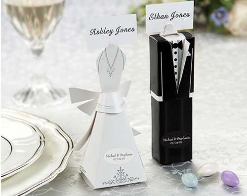 100 Wedding Favor Boxes Set - 50 Bride & 50 Groom Bomboniere by Kate Aspen - Includes Name Card Holders