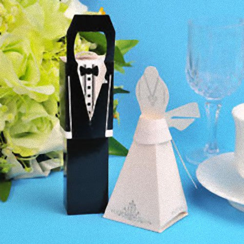 100 Wedding Favor Boxes Set - 50 Bride & 50 Groom Bomboniere by Kate Aspen - Includes Name Card Holders